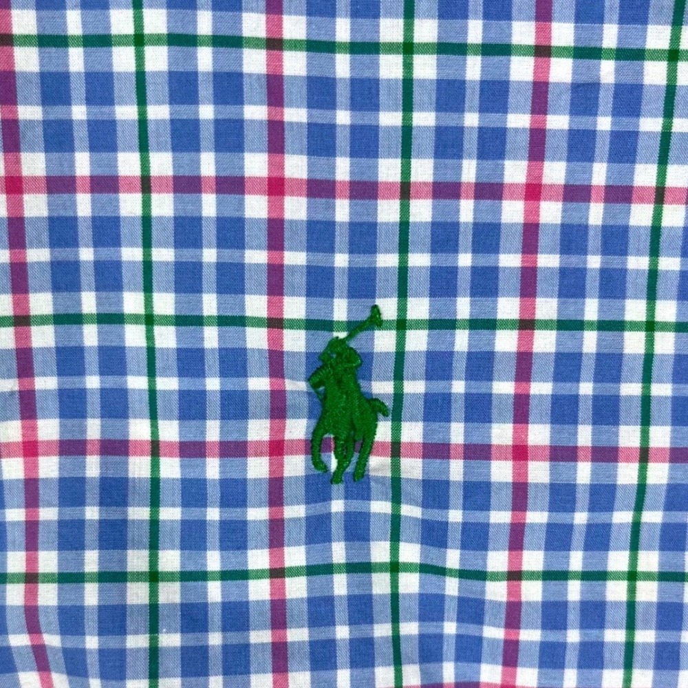 Ralph Lauren Button Down Shirt Mens XXL Blue Plaid Cotton Stretch Long Sleeve